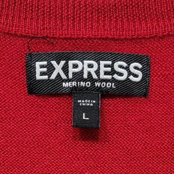 Express V Neck Argyle Sweater Vest Merino Wool Men's L Red Black Gray Preppy EUC - Picture 4 of 9